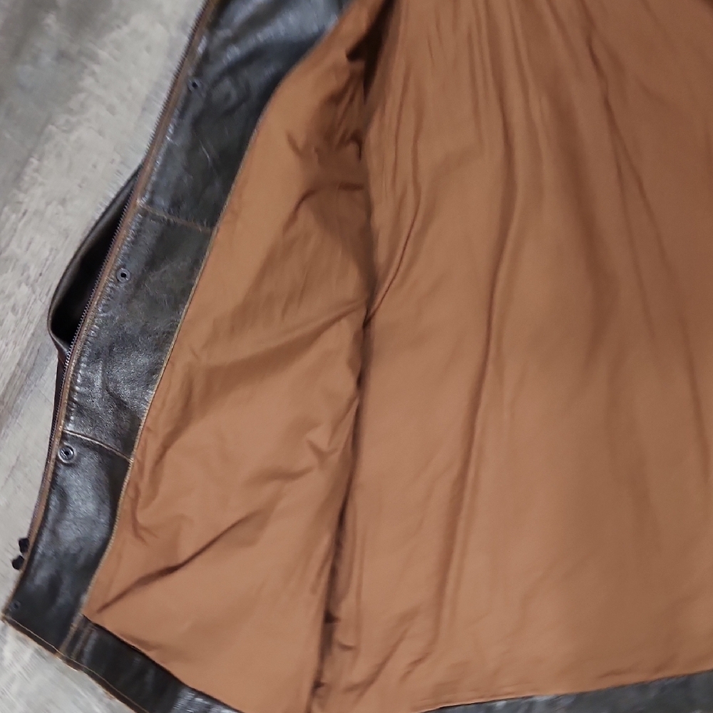 XXL Men's Dark Brown Leather Bomber Jacket - Picture 6 of 16